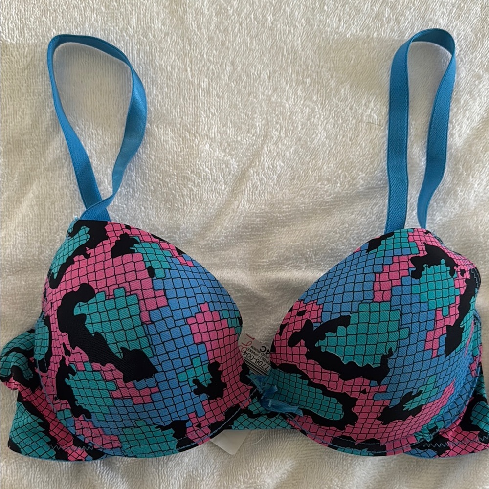 Hot Topic Blue and Pink Geometric Bra with Underwire